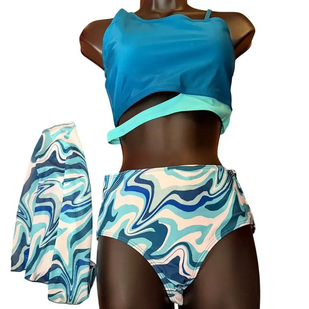 NWT Girls (15-16 yrs) 3 Piece Swimwear Set Blue/White Size Junior Small